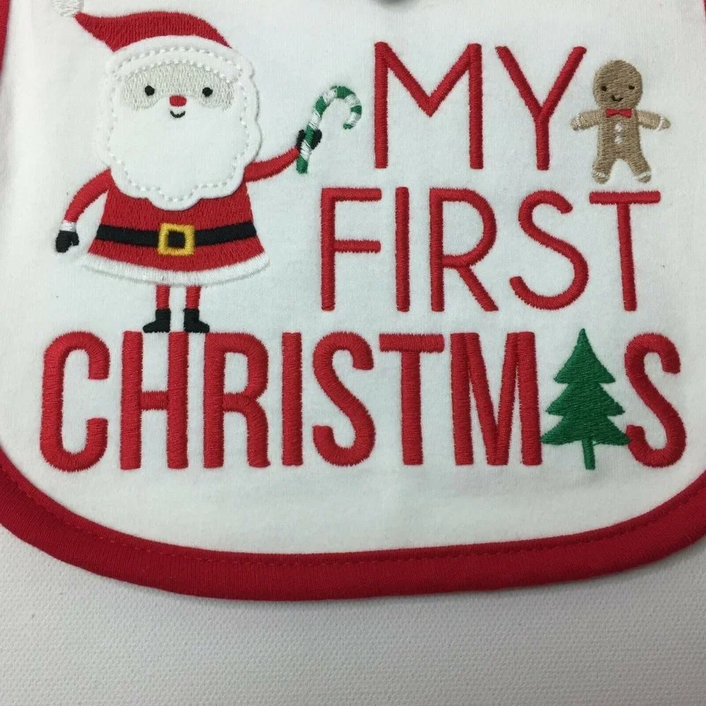 Carter's Just One You White Teething Bib My First Christmas Santa Holiday
